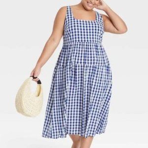 Ava & Viv Blue & White Gingham Sleeveless Tie-Back Tiered Dress Plus Size 1x